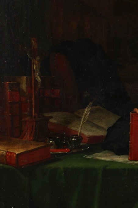antikes Ölgemälde Portrait Bibliothek Globus