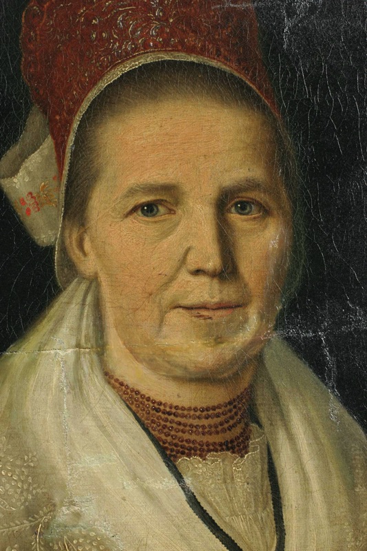 antikes Ölgemälde Portrait Frau Haube doubeliert Biedermeier
