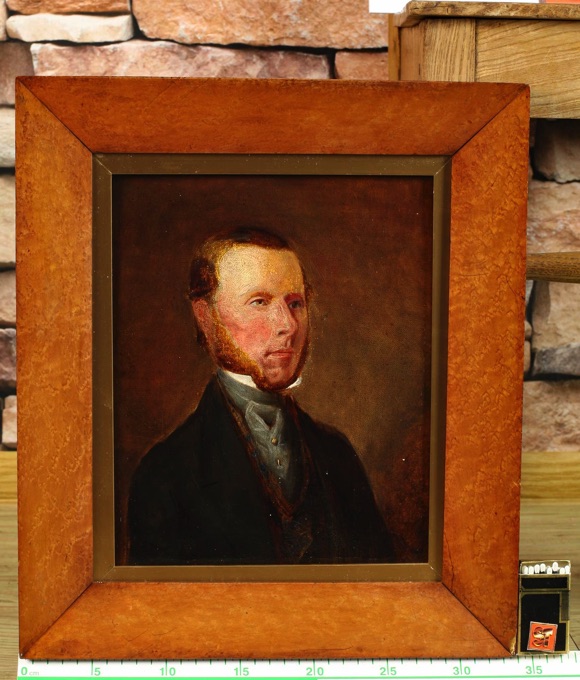 Ölgemälde antik Portrait Mann Hugh Wilson sometime farmer Biedermeier Gegenstück