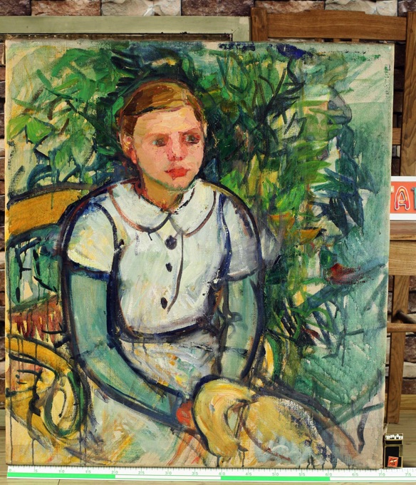antikes Ölgemälde Portrait Mädchen mit Hut