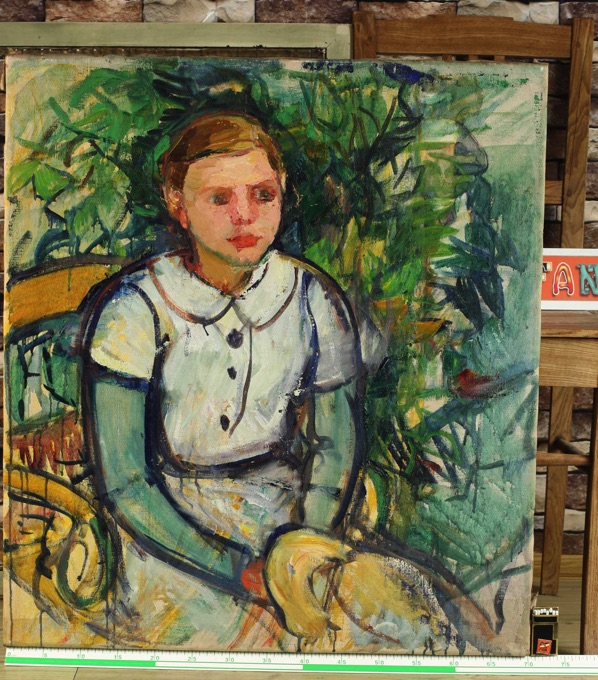 antikes Ölgemälde Portrait Mädchen mit Hut