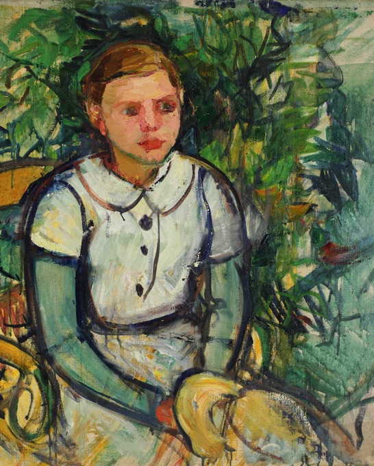 antikes Ölgemälde Portrait Mädchen mit Hut