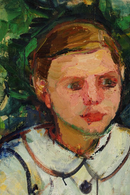 antikes Ölgemälde Portrait Mädchen mit Hut
