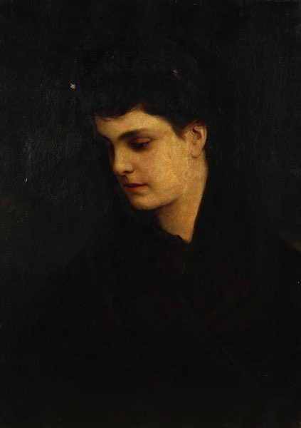 antikes Ölgemälde Portrait Witwe Trauerkleid Wimmer München