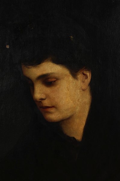 antikes Ölgemälde Portrait Witwe Trauerkleid Wimmer München