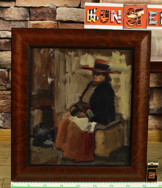 älteres Ölgemälde Portrait Frau Hut impressionistisch