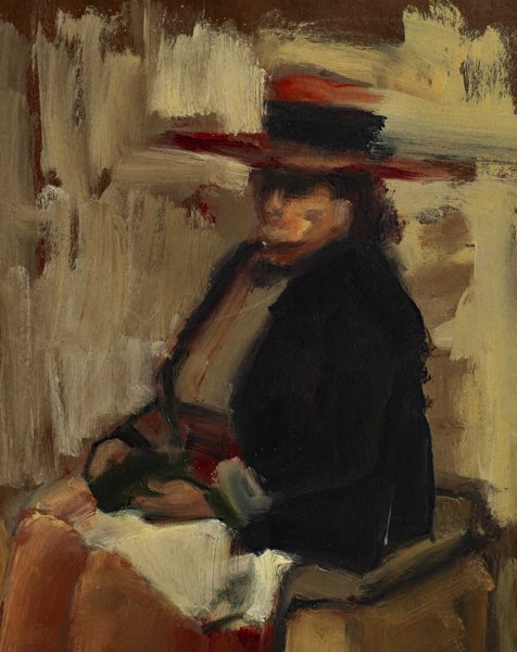 älteres Ölgemälde Portrait Frau Hut impressionistisch