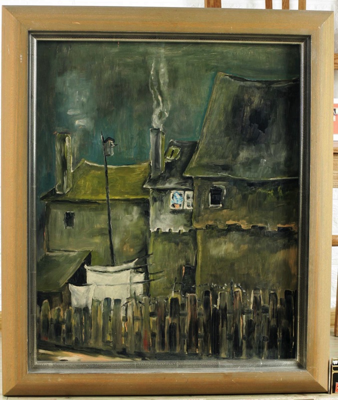 expressives Ölgemälde Dorf Schornstein Häuser