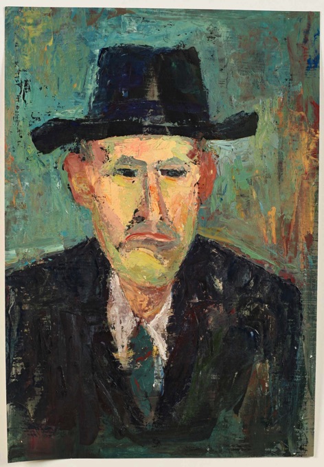 expressives älteres Gemälde Potrait Mann Hut