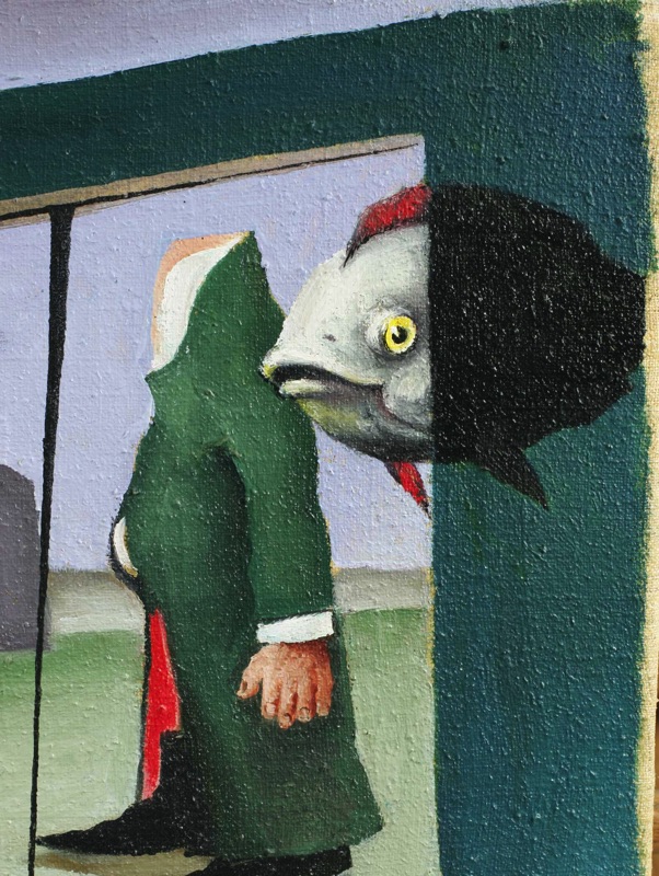 kyrillisch Ölgemälde abstrakt Fisch Katze Figur