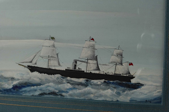signiert Gouache Segelschiff City of Brussels