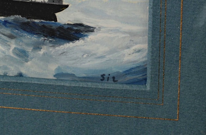 signiert Gouache Segelschiff City of Brussels