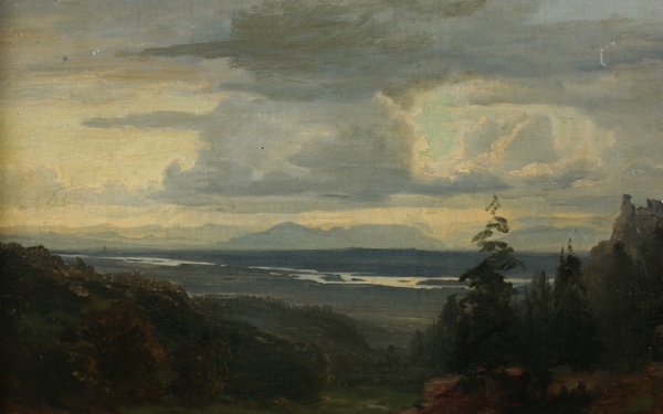 signiert Landschaft antik Alpen Kulisse