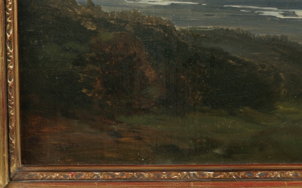 signiert Landschaft antik Alpen Kulisse