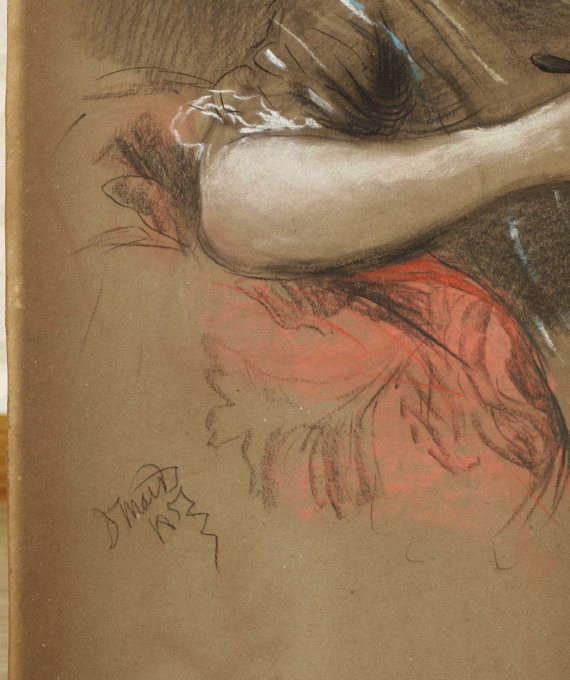 signiert Mack oder Mair Pastell antik Portrait Mädchen Kostüm