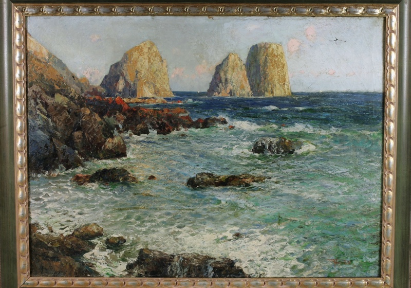 signiert Ölgemälde antik Fjord 113cm