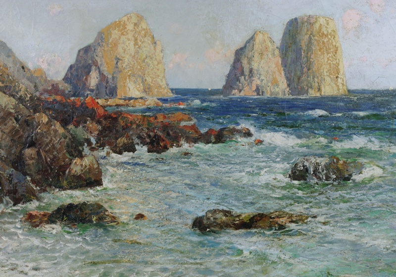 signiert Ölgemälde antik Fjord 113cm
