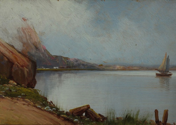 signiert Ölgemälde antik Fjord