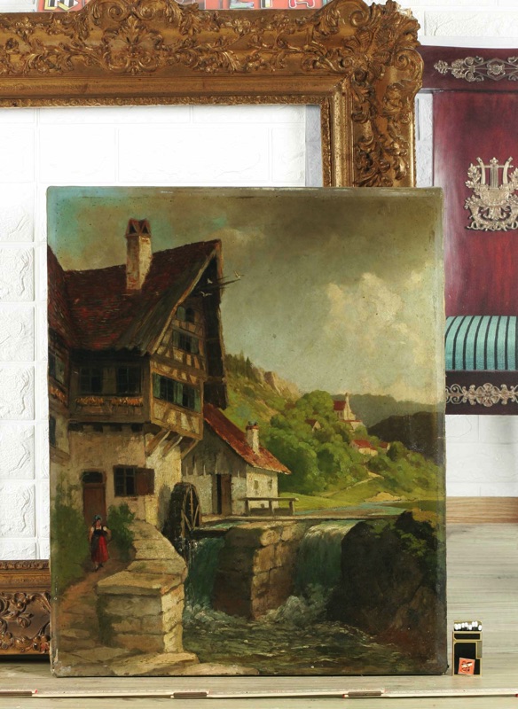 signiert Ölgemälde antik Mühle Landschaft