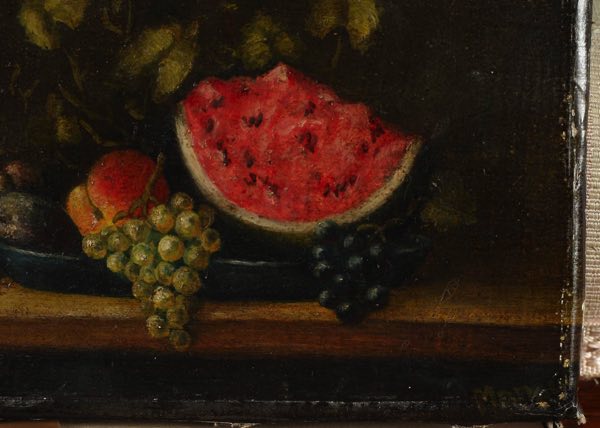 signiert Ölgemälde älter Stillleben Obst Melone