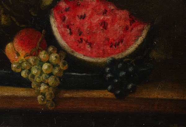 signiert Ölgemälde älter Stillleben Obst Melone