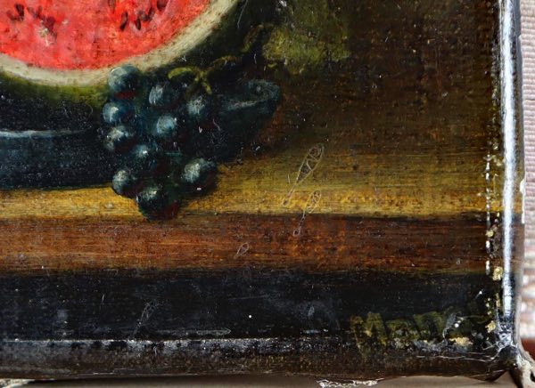 signiert Ölgemälde älter Stillleben Obst Melone