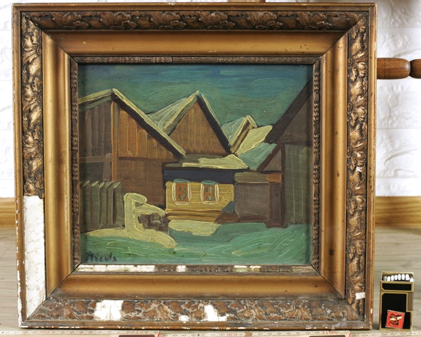 signiertes antikes Ölgemälde Macula Dorf Expressive
