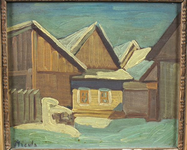 signiertes antikes Ölgemälde Macula Dorf Expressive