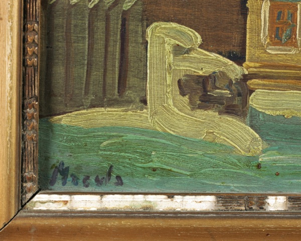 signiertes antikes Ölgemälde Macula Dorf Expressive