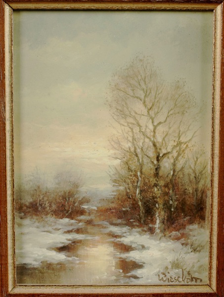 signierties Ölgemälde Winter Landschaft Schnee Birken