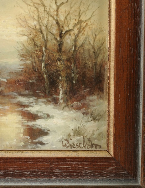 signierties Ölgemälde Winter Landschaft Schnee Birken
