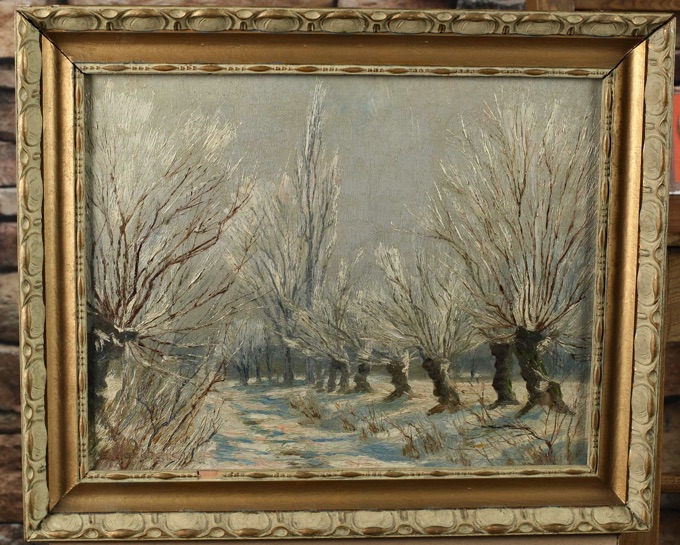 unleserlich signiert Ölgemälde Weiden Winter