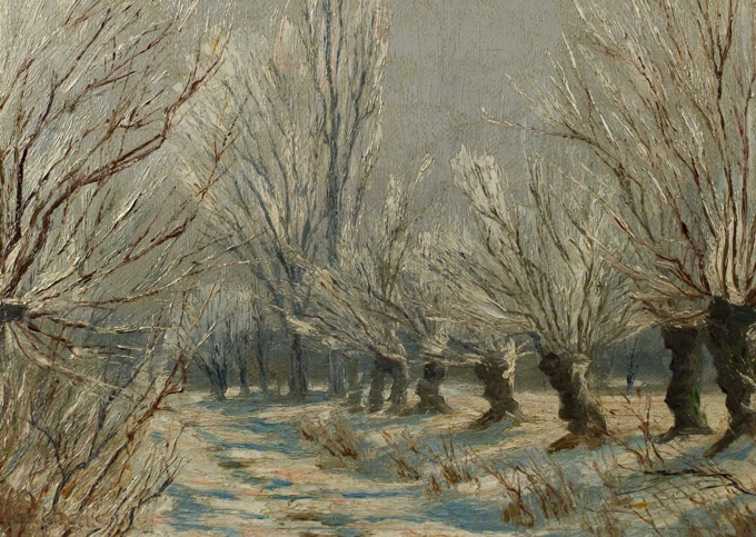 unleserlich signiert Ölgemälde Weiden Winter