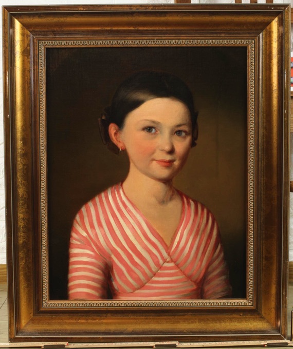 unleserlich signiert Ölgemälde antik Portrait Mädchen Biedermeier