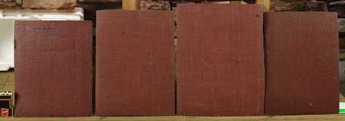 vier antike Linoldruckplatten