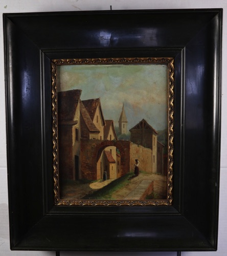 Ölgemälde antik Dorf Stadtmauer Paesaggio Franaise Domenico Ferri 1899