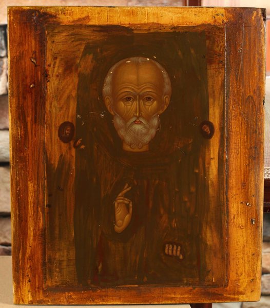 Ikone antik heiliger Nikolaus Oklad