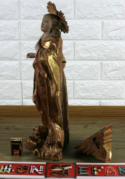 Holz Skulptur Maria Strahlenkranz Konsole