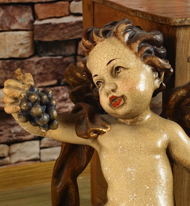 Putto Holz Schnitzerei Trauben