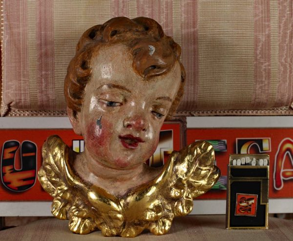 antike Holz Schnitzerei geflügelter Engel Putto Putte Putti Gegenstück vorhanden