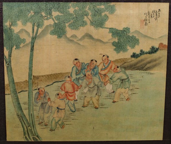 China Aquarell antik signiert Tusche Malerei Shaolin Umkreis Chien Hui An 钱慧安