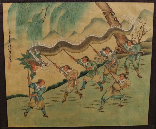 China Aquarell antik signiert Tusche Malerei Drache Umkreis Chien Hui An 钱慧安