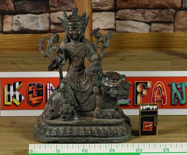 Bronze Skulptur Gottheit Buddha Löwe Foo Hund China Asiatika Figur älter fu dog