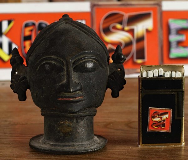 Bronze Figur Kopf Gesicht Indien Buddha antik Skulptur Asiatika 11cm 500Gramm