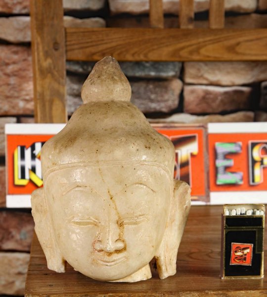 Asiatika Buddha Kopf Burma Stein Marmor 3KG  Alabaster Figur Skulptur antik 20cm