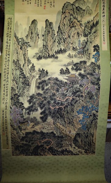 Asiatika Rollbild Kalligrafie Landschaft