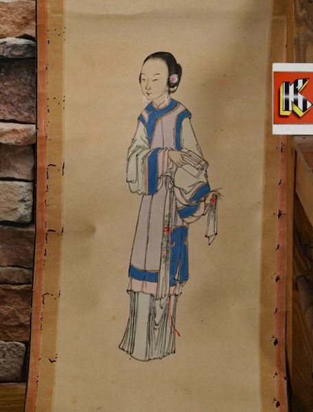 Asiatika Rollbild sehr alt antik Portrait Frau Aquarell China scroll painting 1