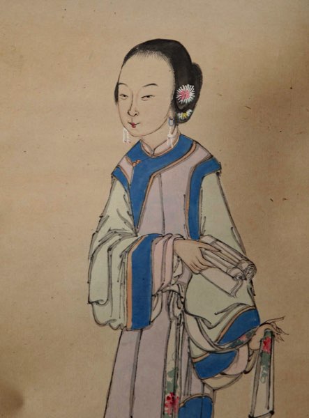 Asiatika Rollbild antik Malerei Frau 1