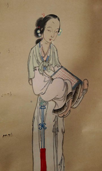 Asiatika Rollbild antik Malerei Frau 2
