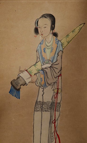 Asiatika Rollbild antik Malerei Frau 3